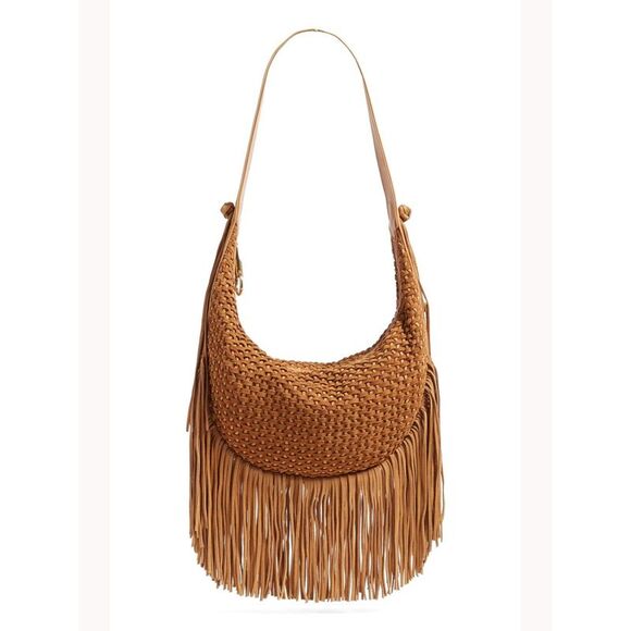 NWT ELIZABETH AND JAMES Women's Brown Suede Fringe Single Strap